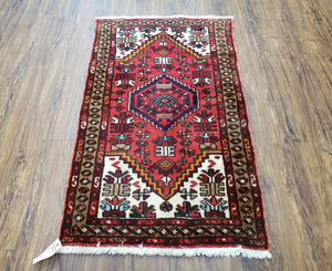 Small Antique Persian Hamadan Rug 2x4, Tribal, Hand-Knotted, Wool, Red & Ivory - Jewel Rugs