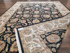 Indo Mahal Rug 9 x 12.6, Room Sized Indian Carpet, Black Ivory Tan, Handmade Wool Area Rug for Living Room, Large Floral Design Allover - Jewel Rugs