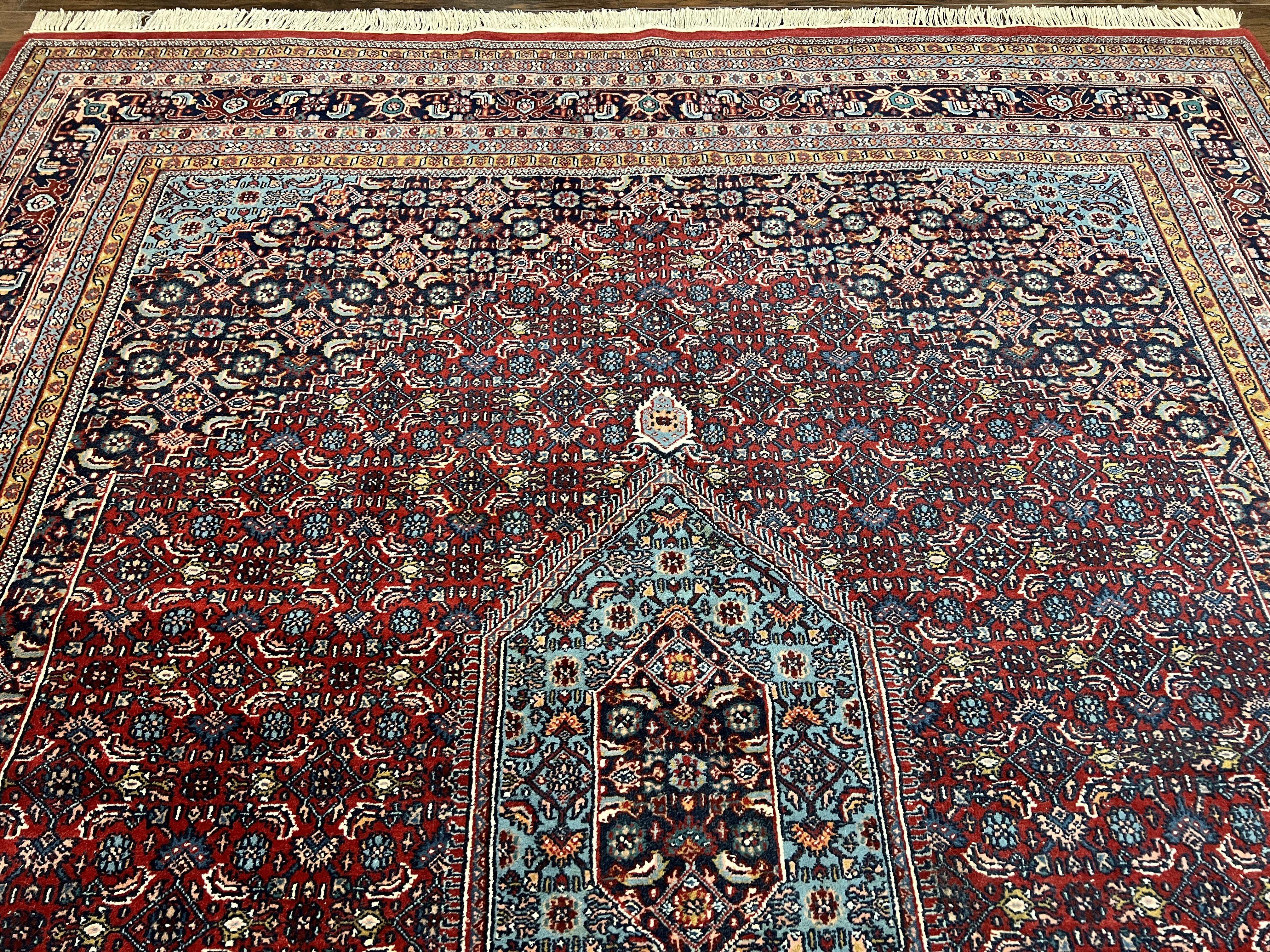 Indo Persian Bidjar Rug 8.5 x 10.3, Herati Mahi Pattern, Allover Medallion, Red Traditional Oriental 8x10 Hand Knotted Wool Carpet, Vintage - Jewel Rugs