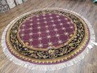 6ft Round Mauve Hand-Knotted Vintage Carpet, Nepalese Aubusson Area Rug 6x6, Wool Hand-Knotted Red/Purple & Black Circular Rug 6 x 6 ft - Jewel Rugs