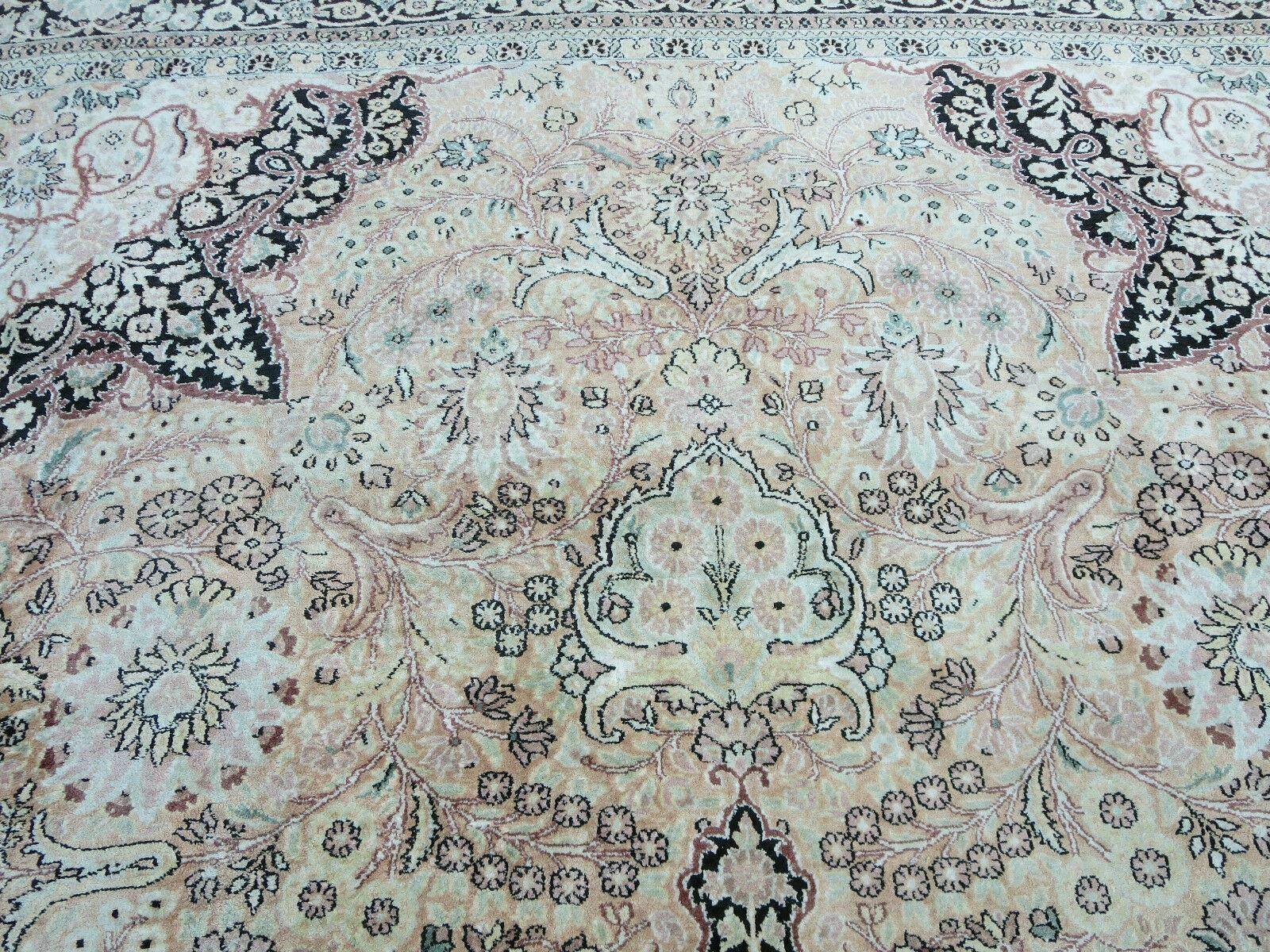 10x14 Large Silk Oriental Rug, Vintage Hand-Knotted Indian Kashmiri Silk Rug, Neutral Colors, High Quality, Great Condition, All Silk Carpet - Jewel Rugs