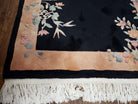 Chinese Art Deco Carpet 4x6, Black & Peach Chinese Oriental Rug 4 x 6, Flowers, Simple Design, 90 Line, Vintage, Wool, Soft, Thick Pile - Jewel Rugs