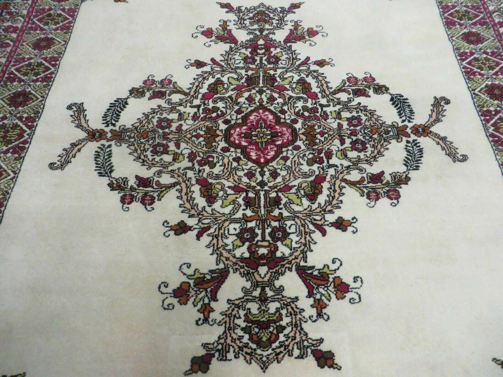 7x10 Moroccan Rug, Open Field Medallion, Berber Carpet, Hand Knotted Soft Wool Area Rug, Cream Color Background, Vintage Rug, Room Sized Rug - Jewel Rugs