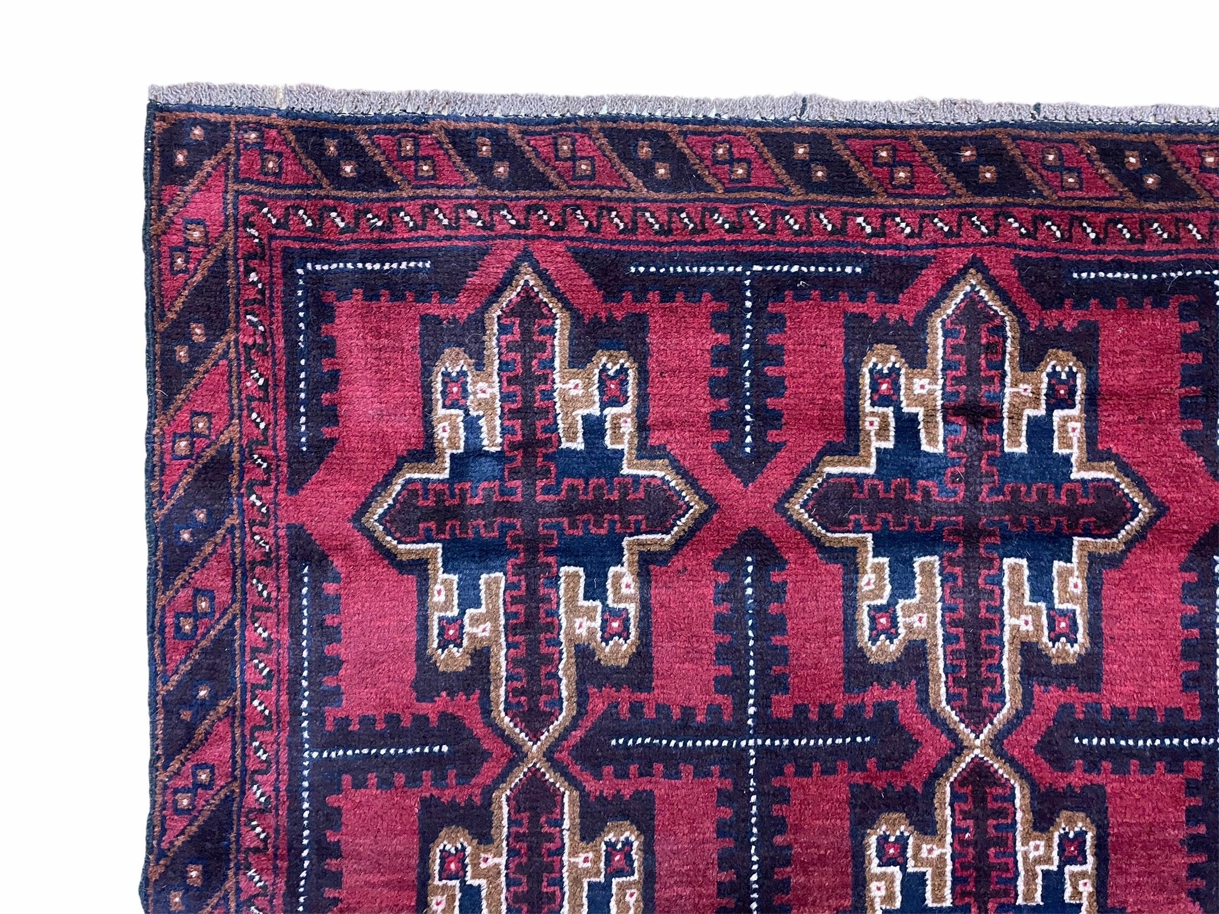 3X5 Vintage Handmade Tribal Wool Rug Balouchi Rug Afghan Rug Red Beige Blue Nice - Jewel Rugs