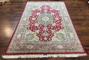 Stunning Persian Tabriz Rug 5x7, Signed by Masterweaver, Maroon, Floral Medallion, Ultra Fine 70 Raj 625 KPSI, Kork Wool Silk Foundation, Handmade