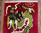 Vintage Chinese Dragon Rug 3 x 6.8, Handmade Hand Knotted Red Chinese Carpet with Gold Dragon, Art Deco Peking Soft Chinese Rug Runner - Jewel Rugs