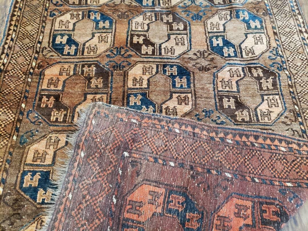 Antique Afghan Tribal Area Rug 4' x 7' 8", Afghanistan Bashir Oriental Carpet, Hand-Knotted Brown Vintage Rug, Wool on Wool Corridor Rug - Jewel Rugs