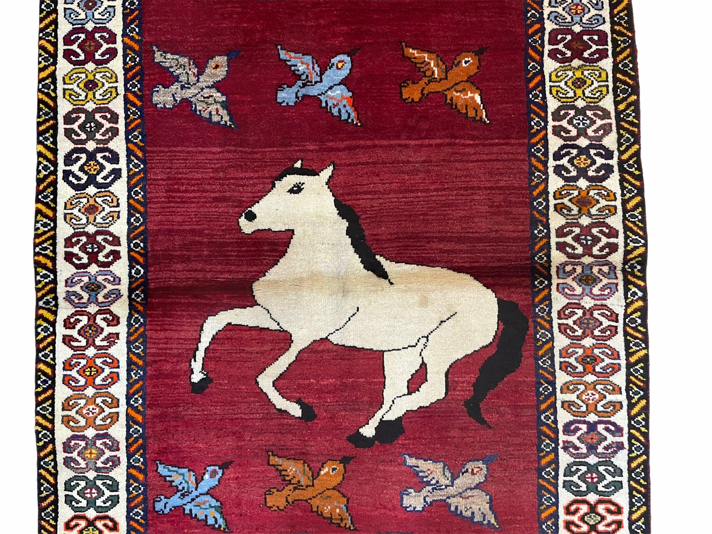 4 X 6 Handmade Zagros Wool Rug Horse Birds Ram Sheep Colorful New Vintage Rug - Jewel Rugs