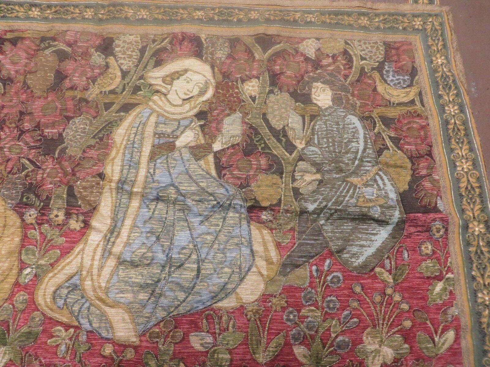 2' X 4' Antique French Tapestry Europeans Playing Chess Pictorial - Jewel Rugs