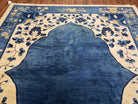 1920s Antique Chinese Art Deco Rug 8x10, Hand-Knotted Asian Oriental Area Rug 8 x 10, Blue & Beige Peking Carpet, Nice Chinese Floral Motifs - Jewel Rugs