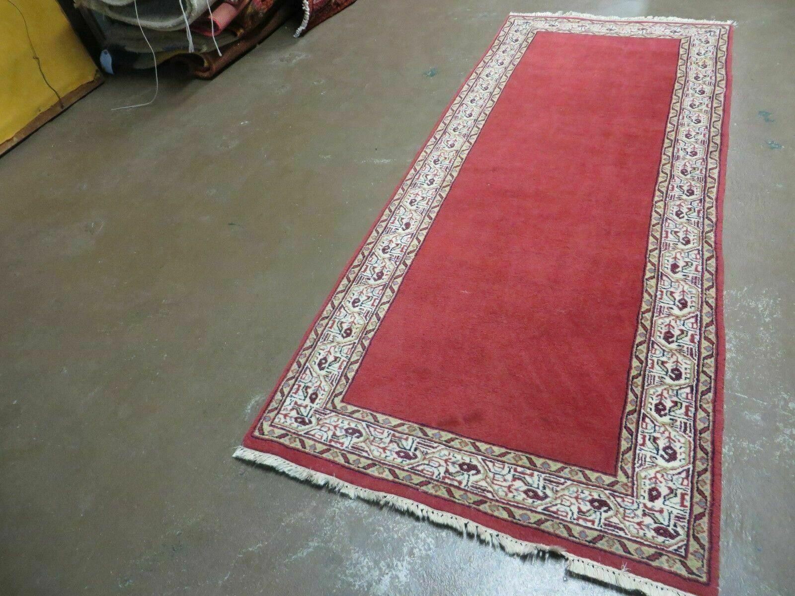 2' 8" X 7' Vintage Handmade India Wool Runner Rug Nice Red Organic Colors - Jewel Rugs