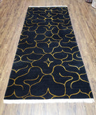 Black Tibetan Runner Rug, Wide Runner Rug, Black and Gold Rug, Handmade Carpet, 4.5 x 10 Rug, Wool and Silk Rug, Modern Tibetan Rug Abstract - Jewel Rugs