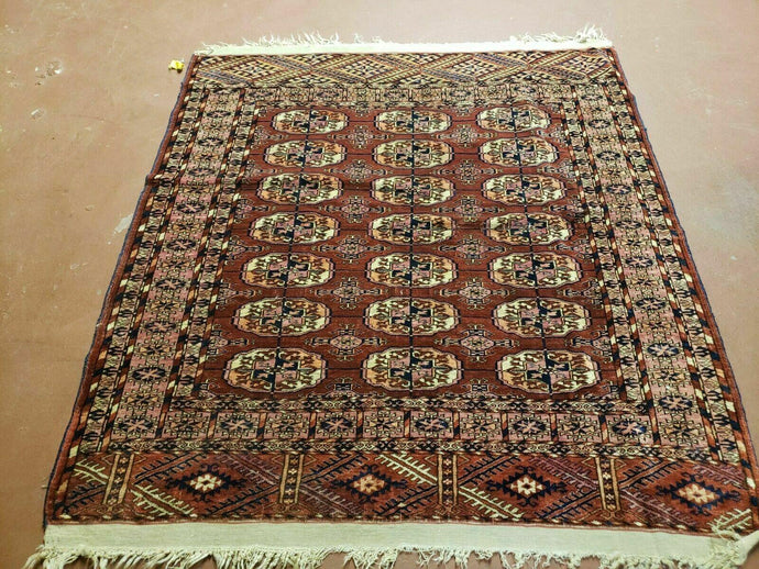 4' X 4' Antique Handmade Turkoman Bokhara Balouch Woven Wool Rug Brick Red Nice - Jewel Rugs