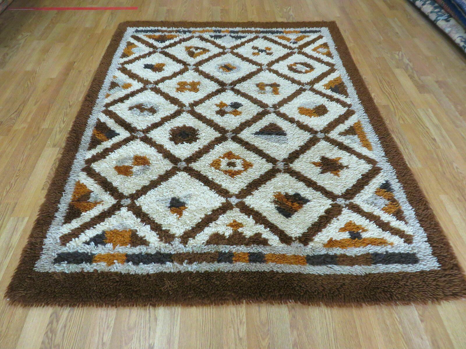 5' X 6' Rare Vintage 1960s Danish Rya DeLux Ege Rug Mid-Century Modern Shag Rug - Jewel Rugs