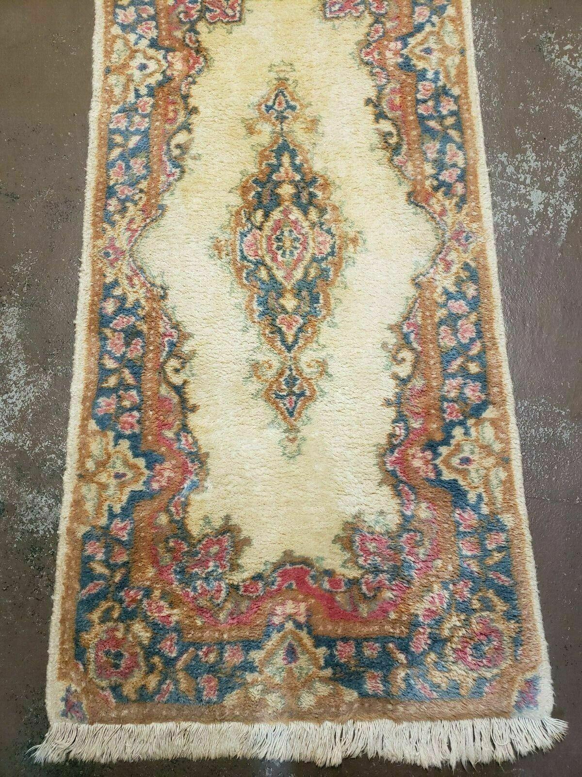 2' X 4' Vintage Floral Oriental Wool Rug Medallion Open Field Ivory Beige Nice - Jewel Rugs