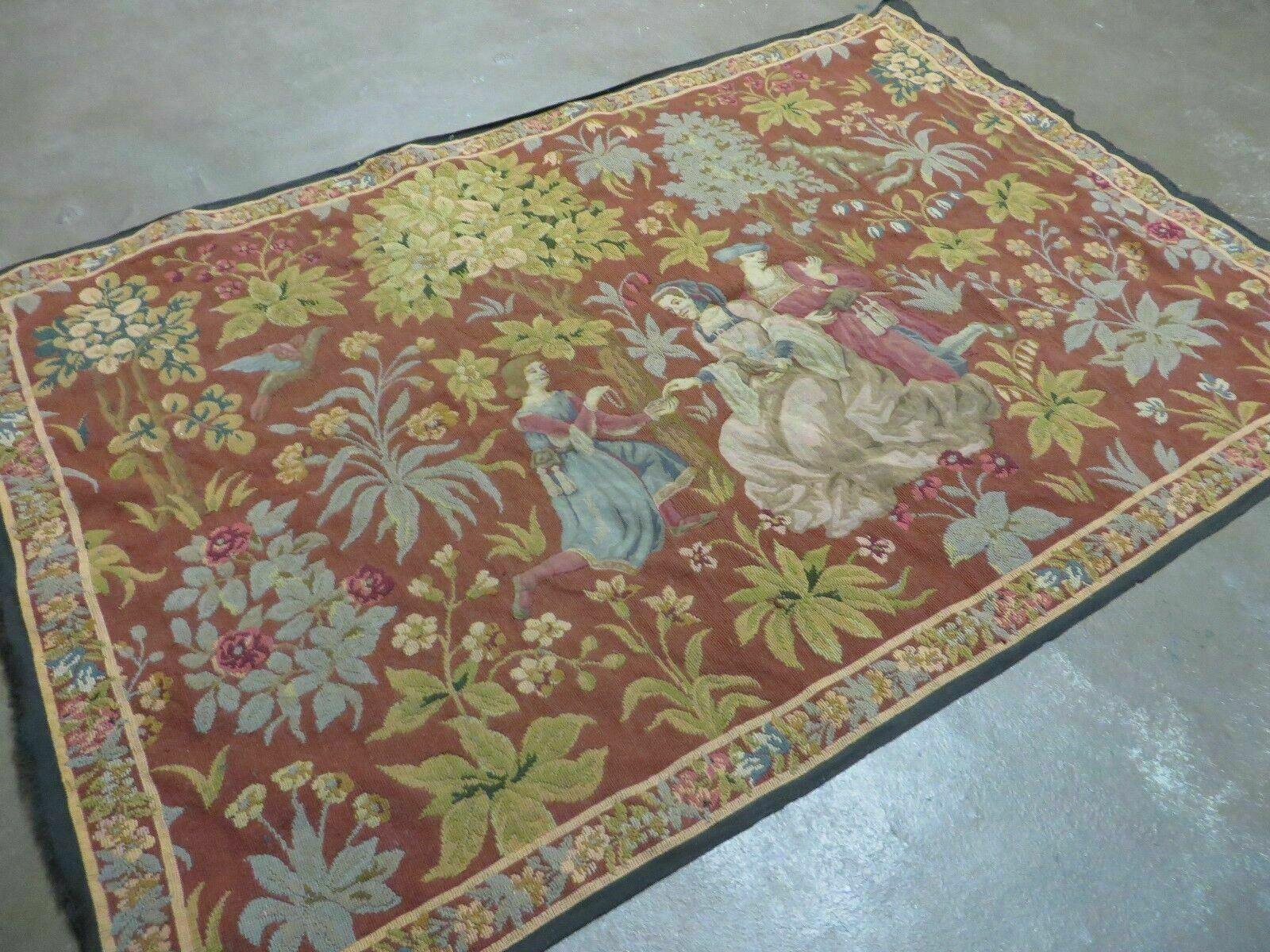 4' X 5' Antique Tapestry Belgium Handmade Petitpoint Needlepoint One Of A Kind - Jewel Rugs