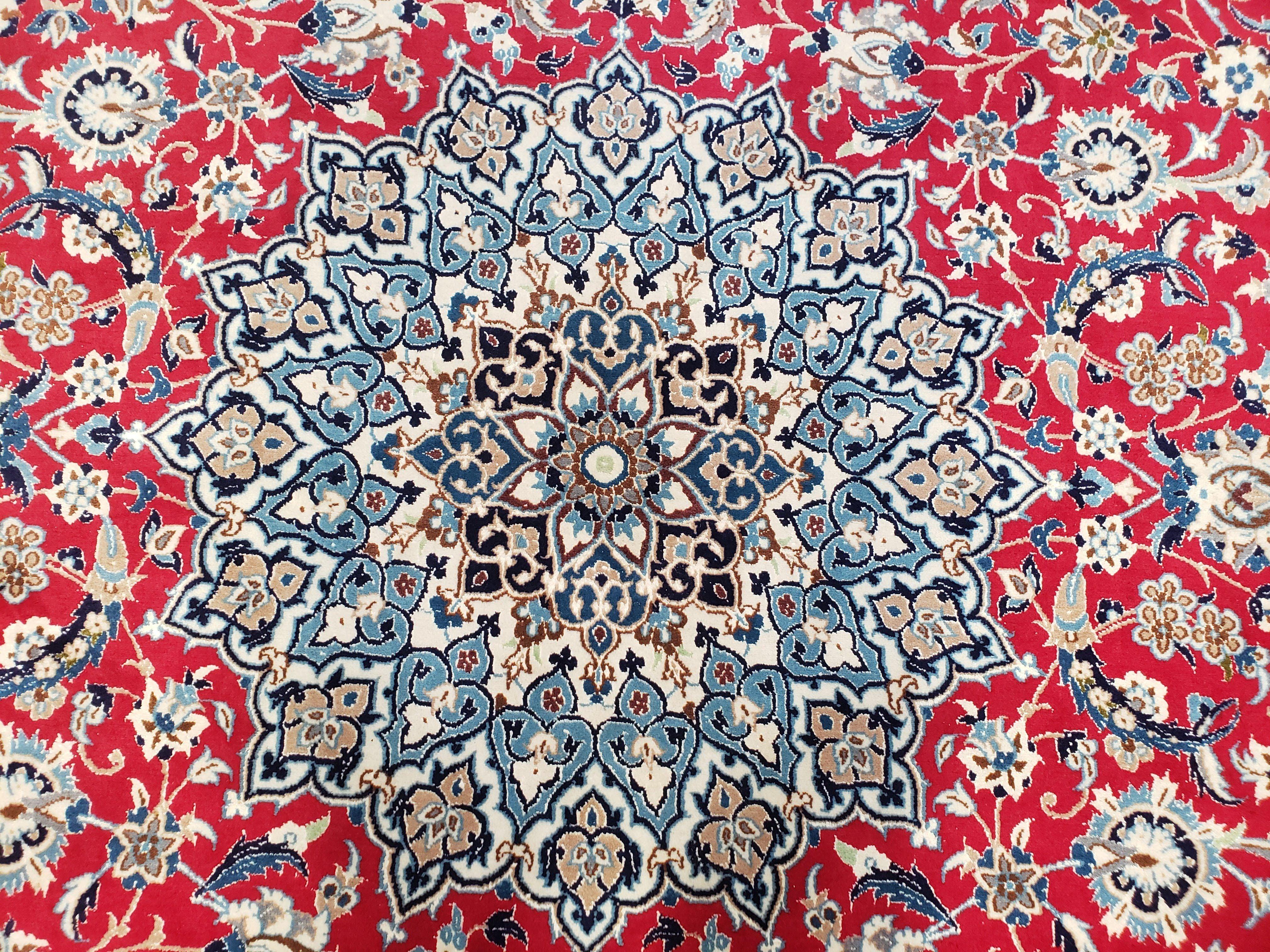 Persian Nain Rug 8x12, Red and Ivory, Signed - Jewel Rugs