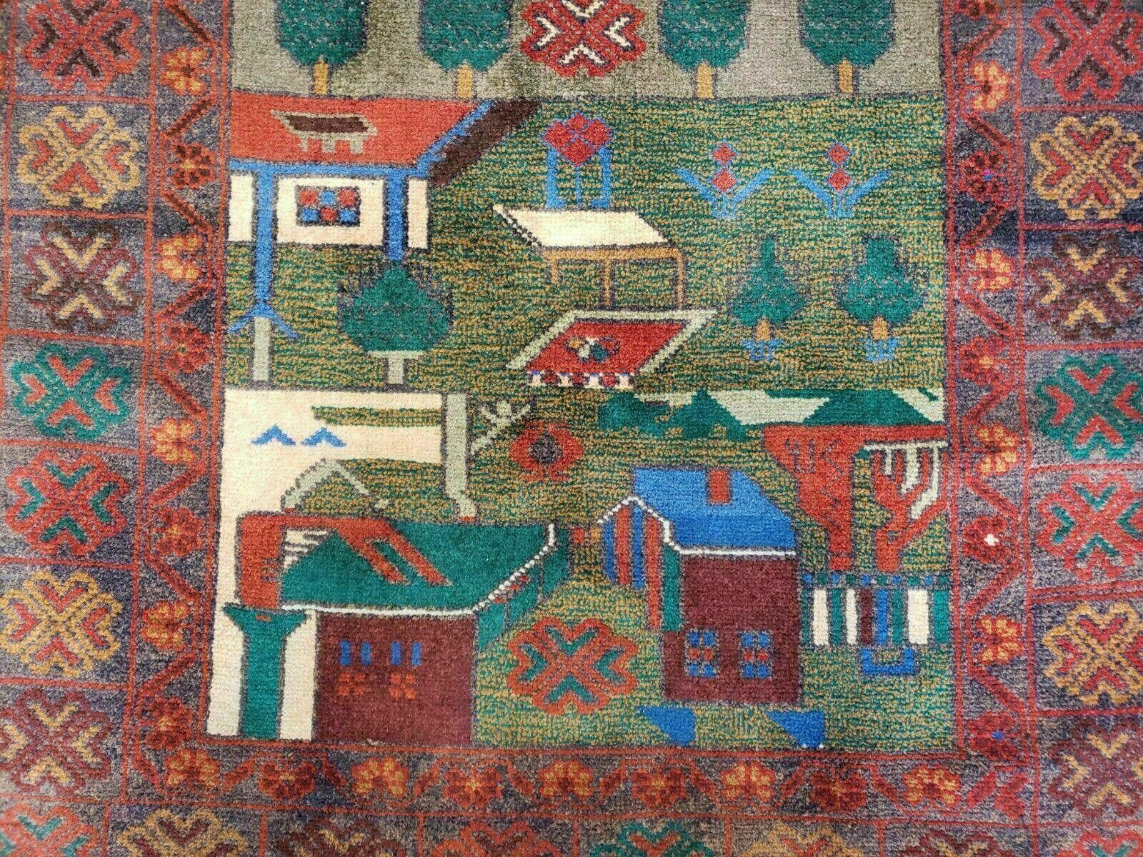 3' 2" X 6" Handmade Afghan Balouch Tribal Wool War Rug Tank Helicopter Tree Wow - Jewel Rugs