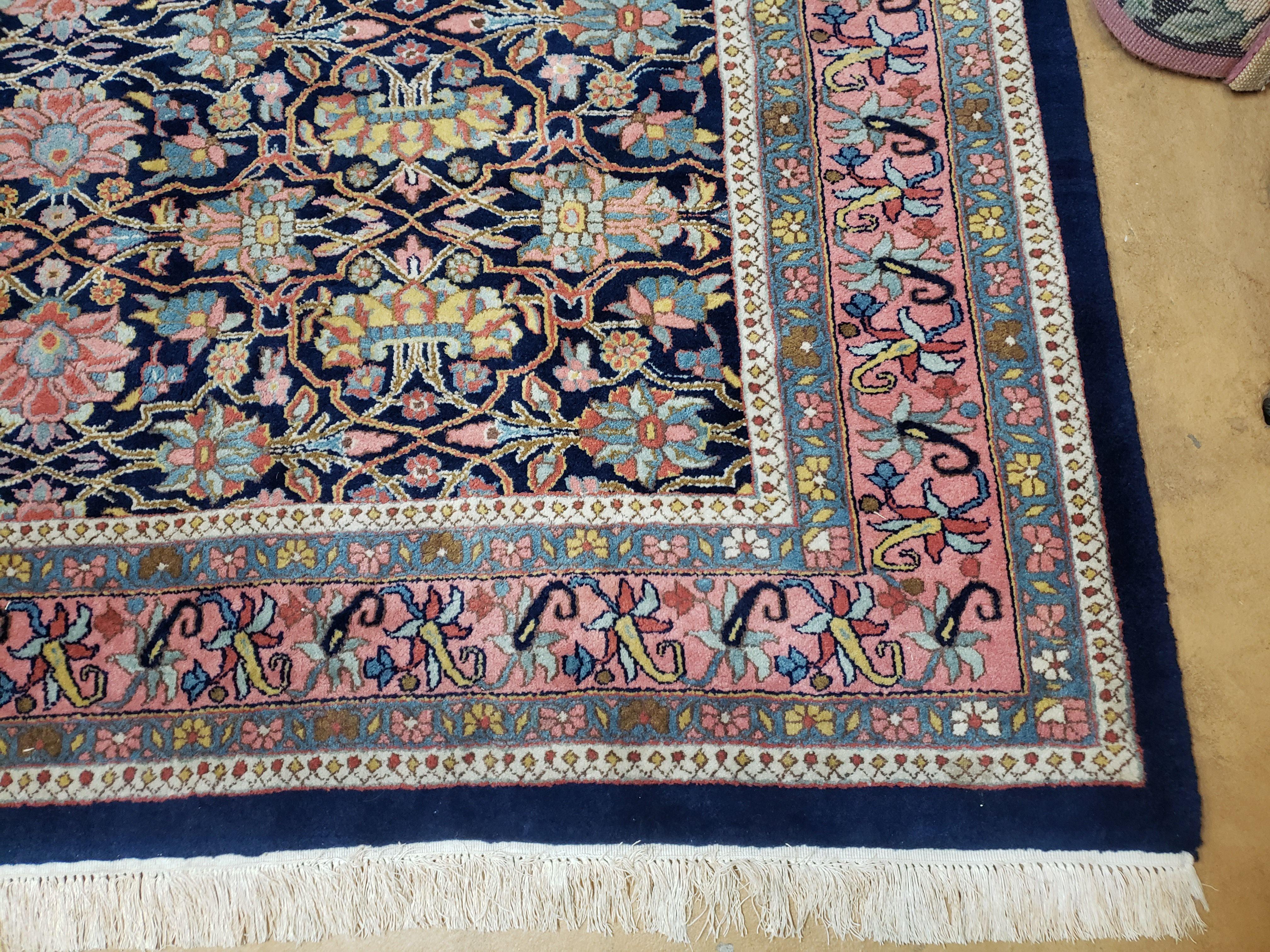 8x10 Vintage Turkish Dark Blue & Pink Rug, Allover Floral Wool Anatolian Carpet, 8' 3" x 9' 5" Hand-Knotted Sivas Rug 8 x 10 Persian Rug - Jewel Rugs