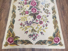 Vintage American Hooked Area Rug 3 x 5.6, Handmade Ivory 3x5 - 3x6 Floral Roses Flower Wool Carpet, Entryway Rug, Pair B - Jewel Rugs