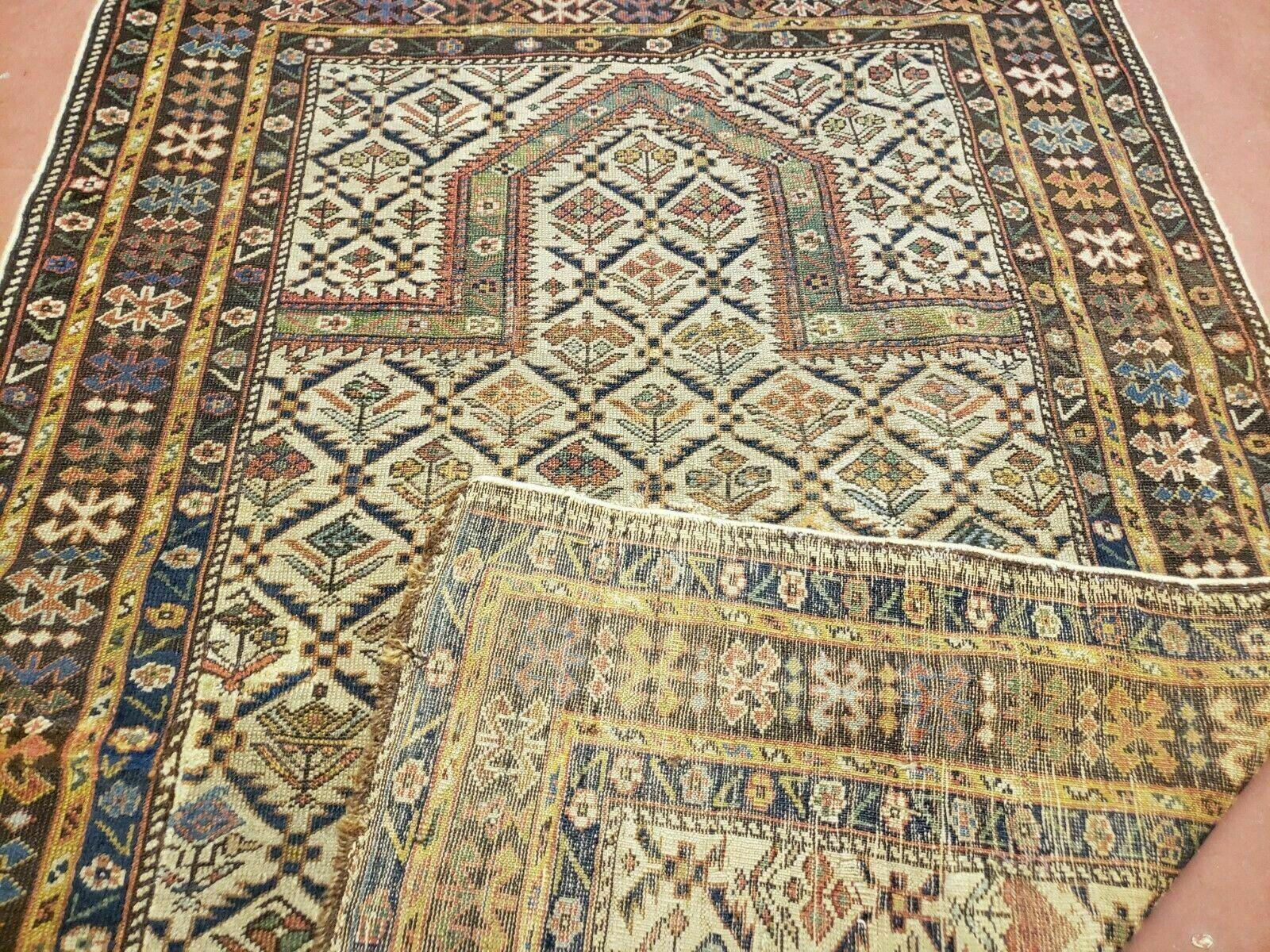 3' 7" X 5' Antique Handmade Caucasian Shirvan Wool Prayer Rug Dagestan - Jewel Rugs