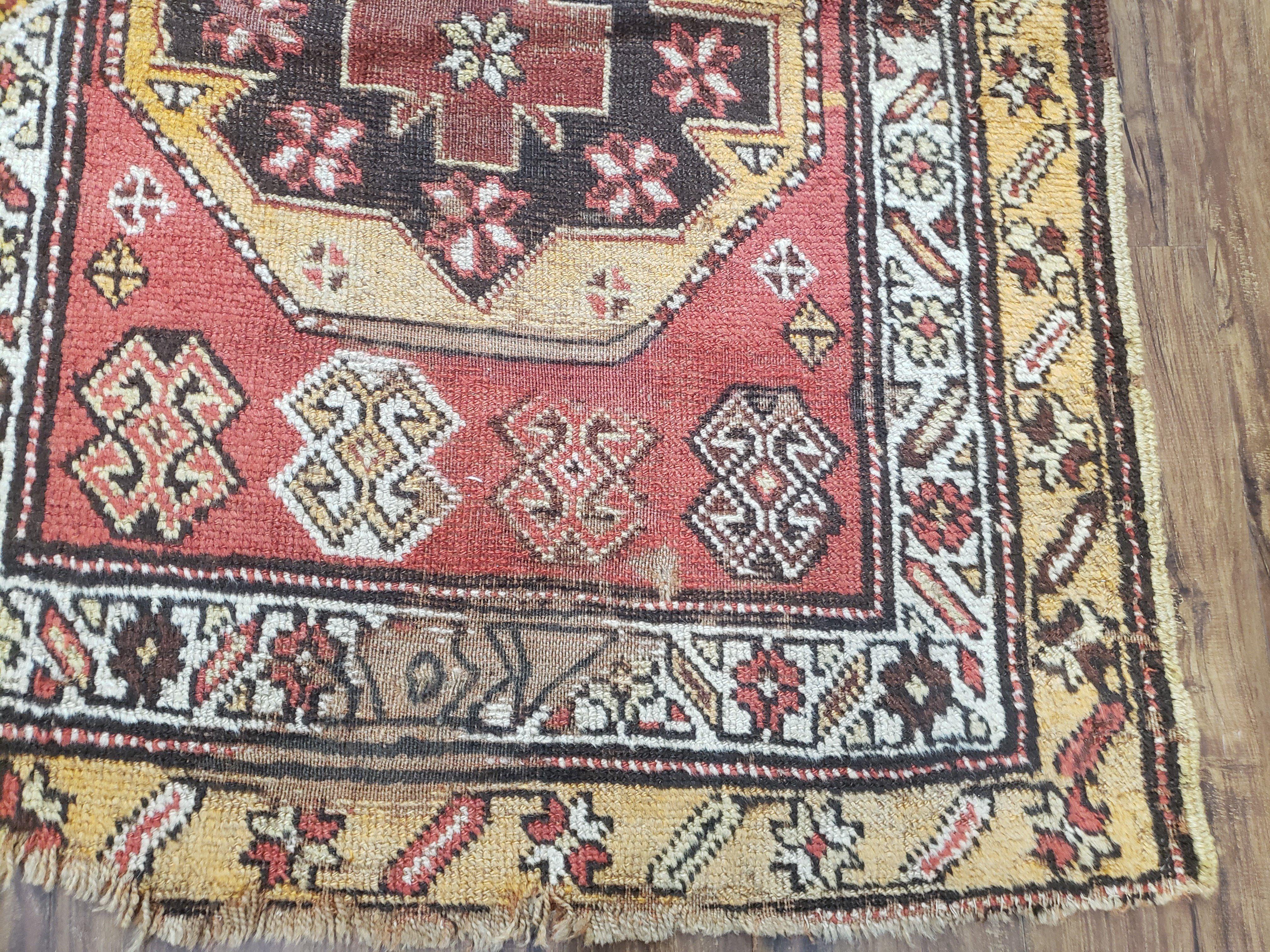 Antique Caucasian Kazak Runner Rug 10.5 ft Long, Red Orange Hand-Knotted Wool Carpet, 3x11 Oriental Runner, Shabby Chic, Boho Rug - Jewel Rugs