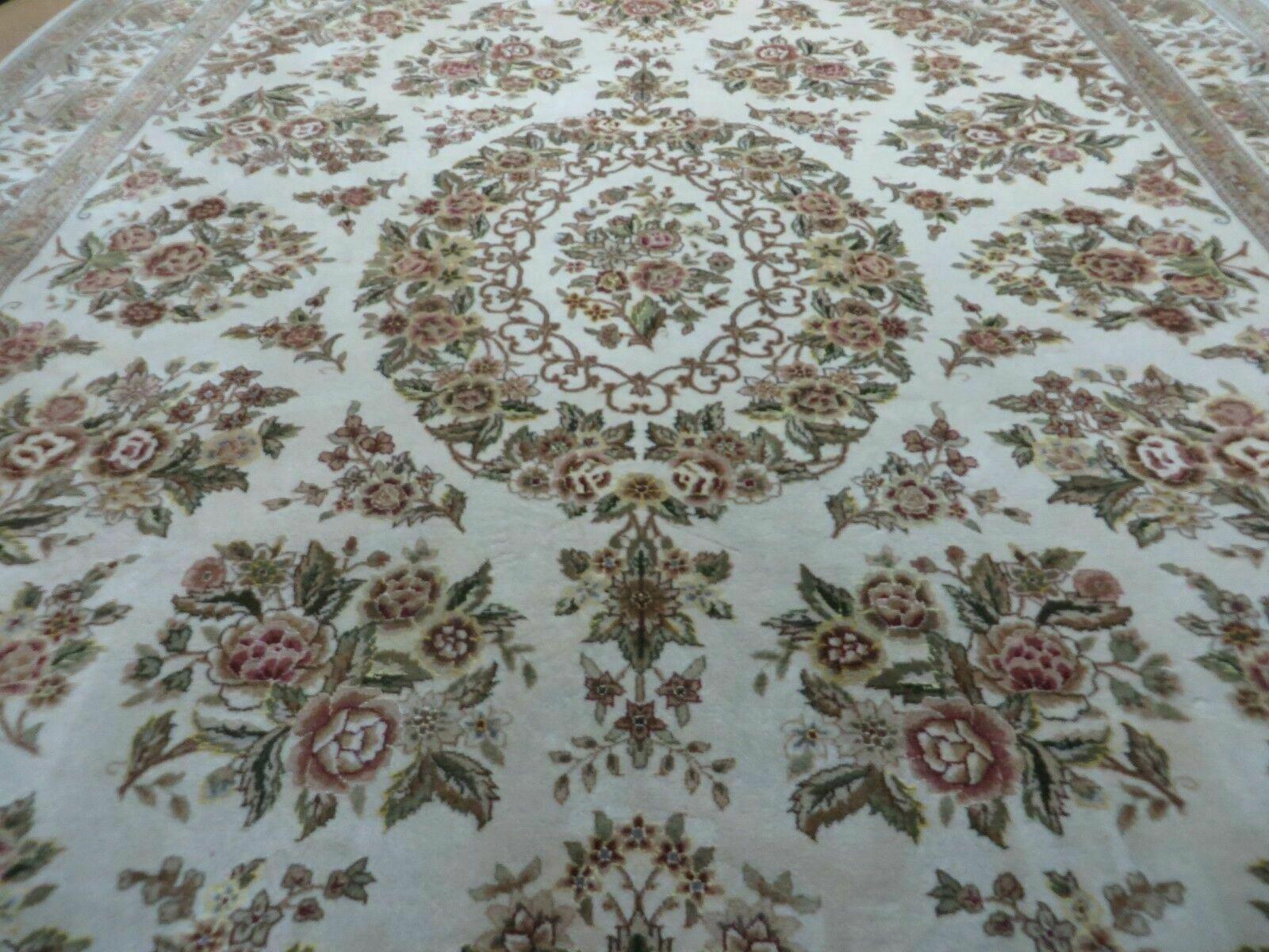 8' X 10' Handmade Chinese Floral Oriental Wool Silk Accent Rug Ivory Organic - Jewel Rugs