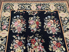 Vintage Chinese Needlepoint Rug 6x9, Floral Panel, Garden Design, European French English, Black with Multicolor Flowers, Wool Needlepoint - Jewel Rugs