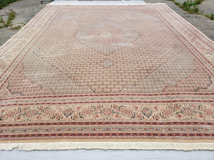Stunning Oversized Sino Persian Oriental Rug 12x15, Hand Knotted Wool & Silk Palace Sized Carpet, Mahi Pattern, Very Fine, Peach Beige, Wow - Jewel Rugs