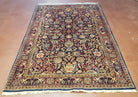 Vintage Persian Kashan Rug, Hand-Knotted, Wool, Dark Blue and Dark Red, 4' 4" x 6' 9" - Jewel Rugs