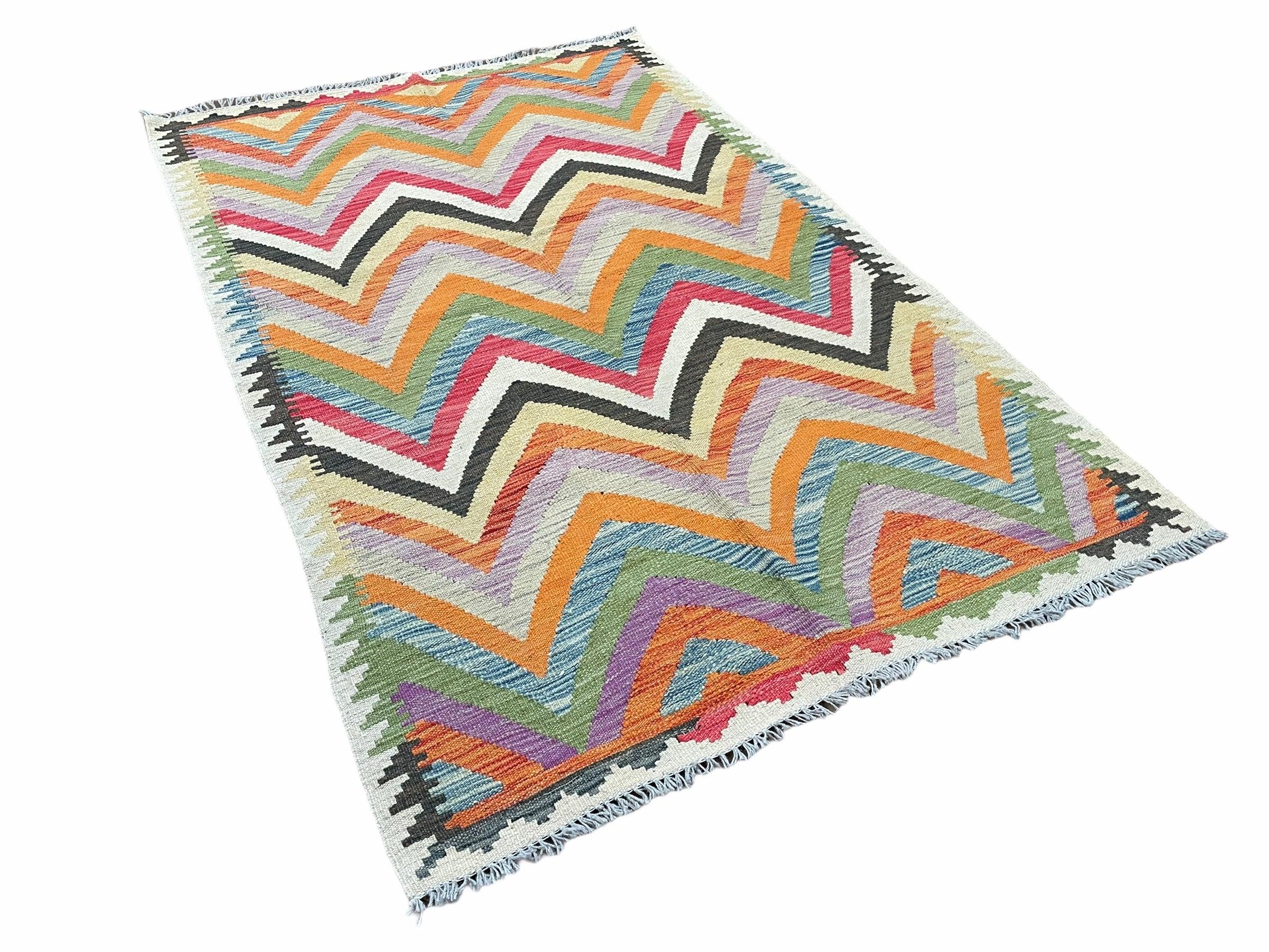 3x5 Kilim Rug, Colorful Kilim Rug 3x5 Multicolor Turkish Kilim Rug 3 x 5 Flatweave Kilim 5x3 Zigzag Kilim Wool Kilim New Playroom Rug Nice - Jewel Rugs