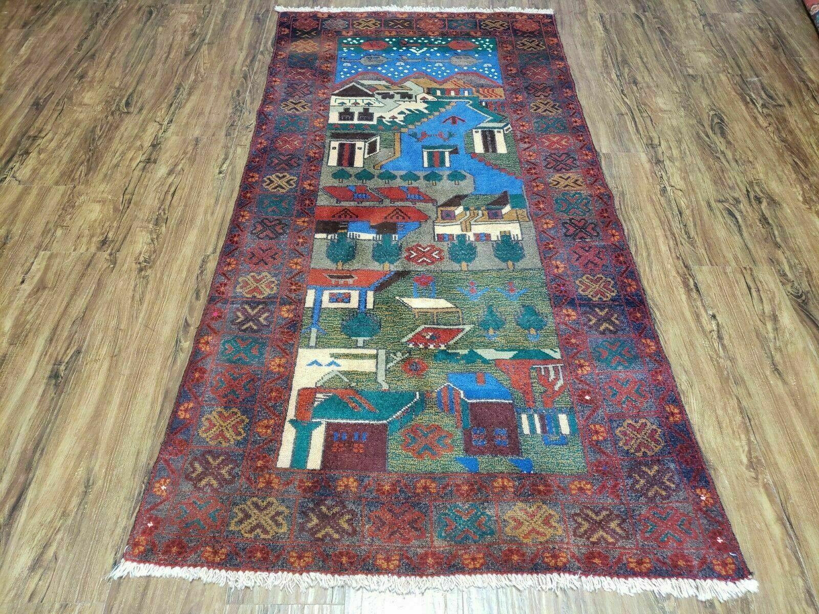 3' 2" X 6" Handmade Afghan Balouch Tribal Wool War Rug Tank Helicopter Tree Wow - Jewel Rugs