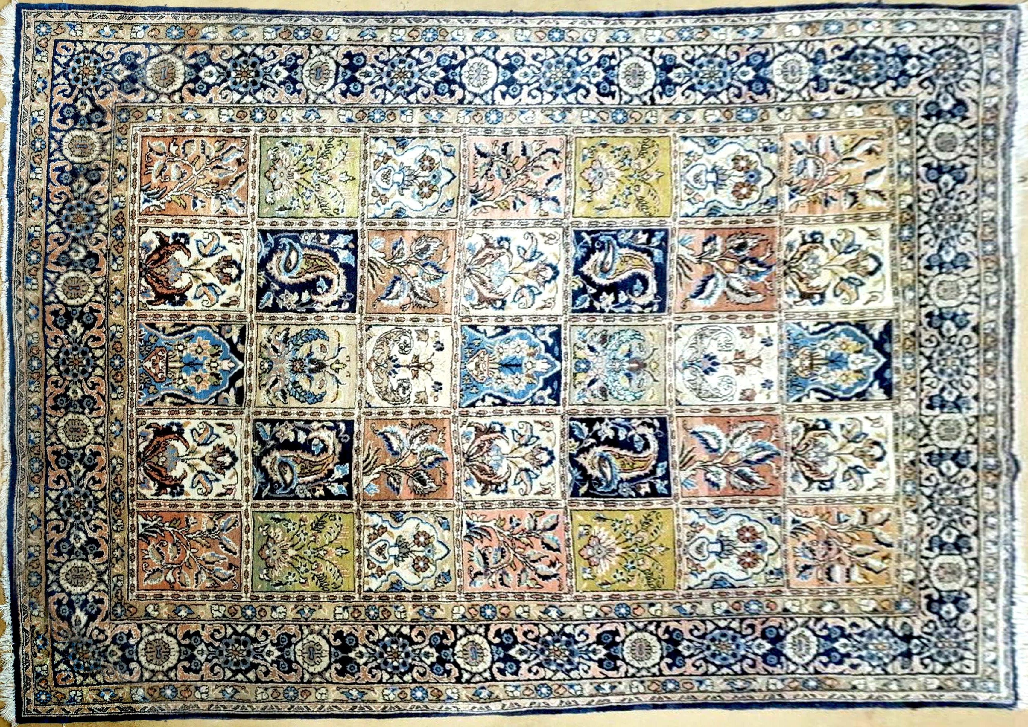 5' X 7' Persian Qum Handmade Carpet - Four Season Kheshti Garden Panel Design - Wool & Silk Rug - Jewel Rugs