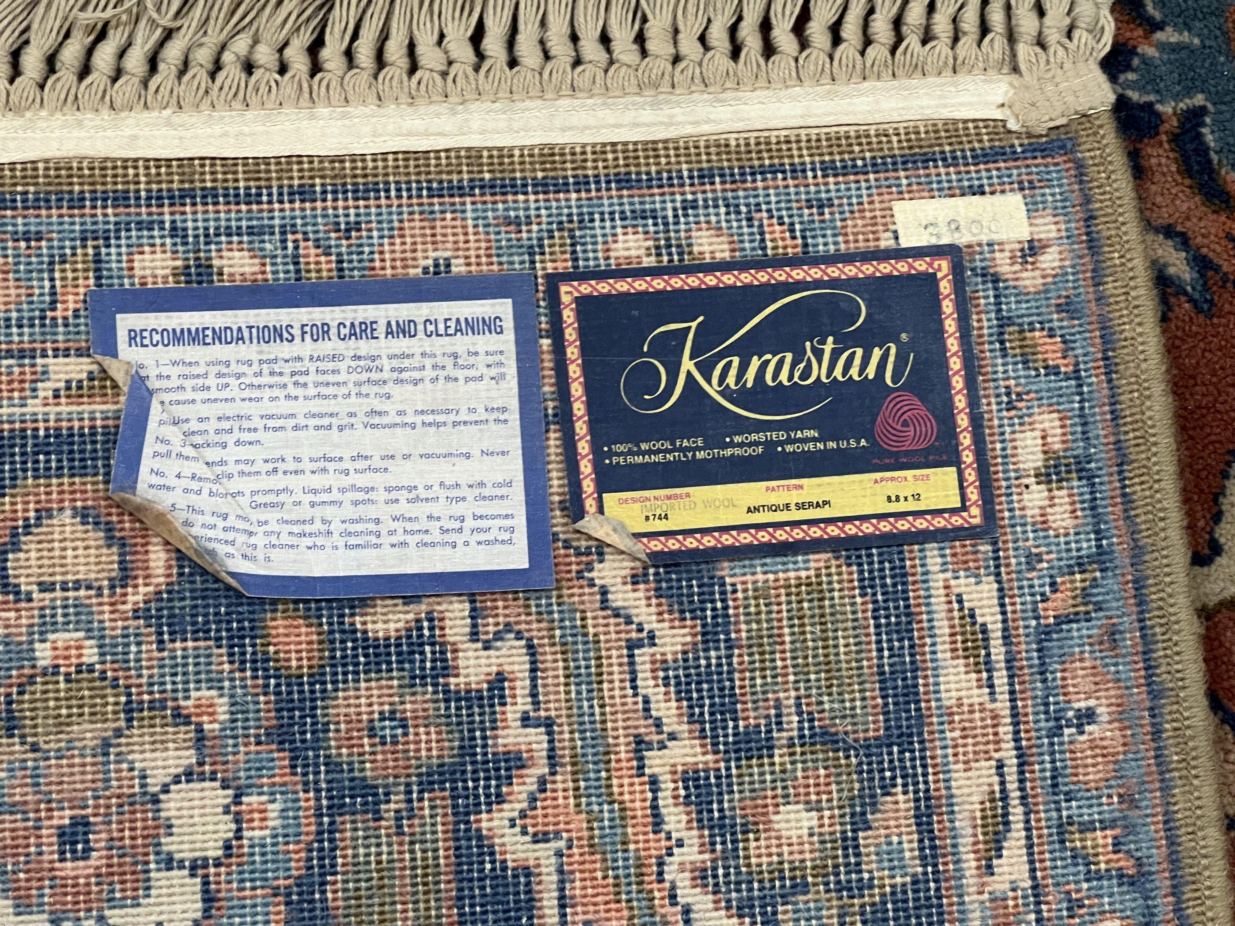 8.8 x 12 Karastan Antique Serapi Rug #744, Original 700 Series Karastan Area Rug, Power-Loomed Wool Carpet, Red Blue Ivory, Heriz Serapi Rug - Jewel Rugs