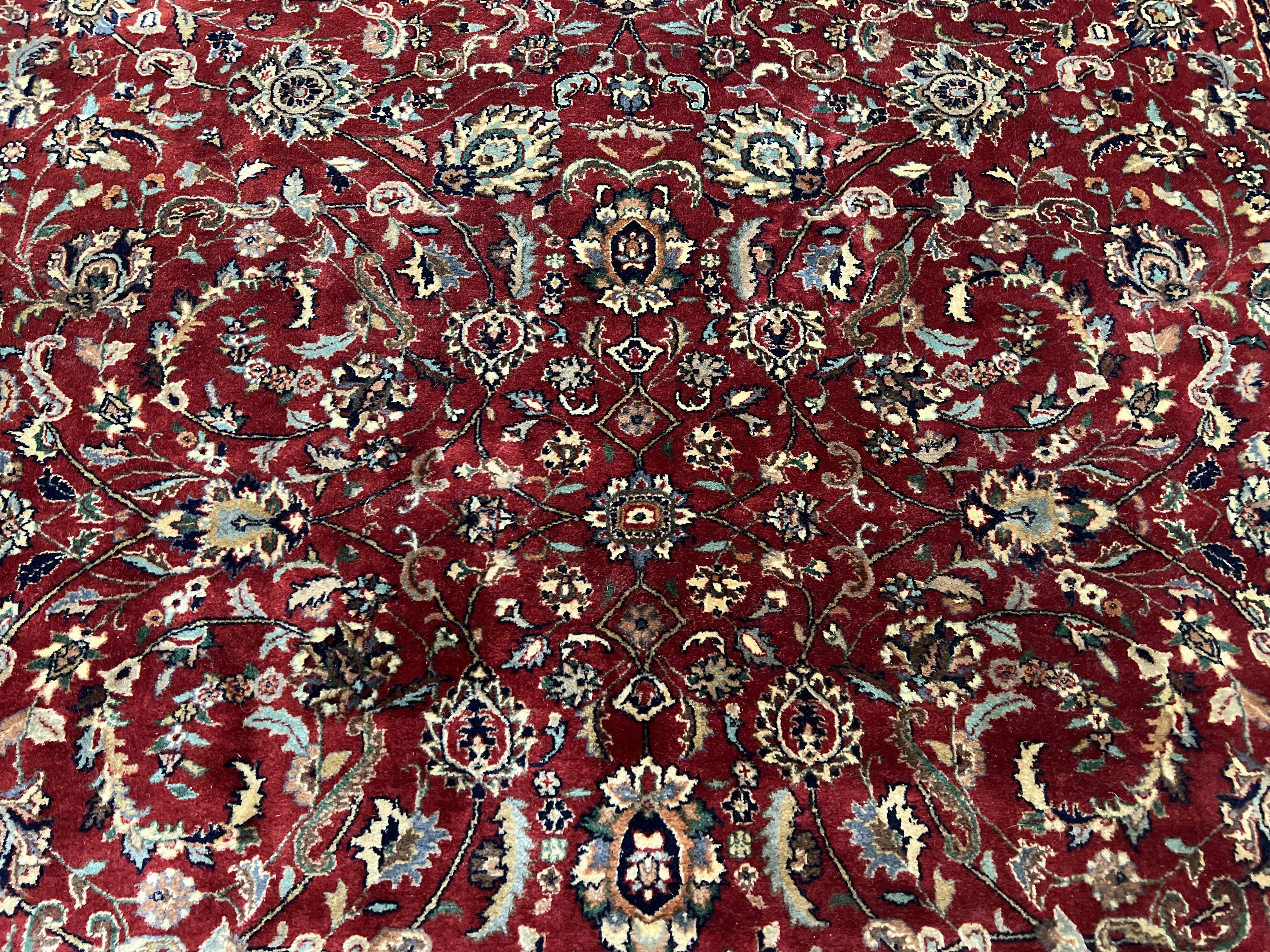 Vintage Indo Persian Rug 6x9, Very Finely Hand-Knotted Carpet 6 x 9 Red Cream Indian Oriental Carpet, Traditional Floral Wool Area Rug 1970s - Jewel Rugs