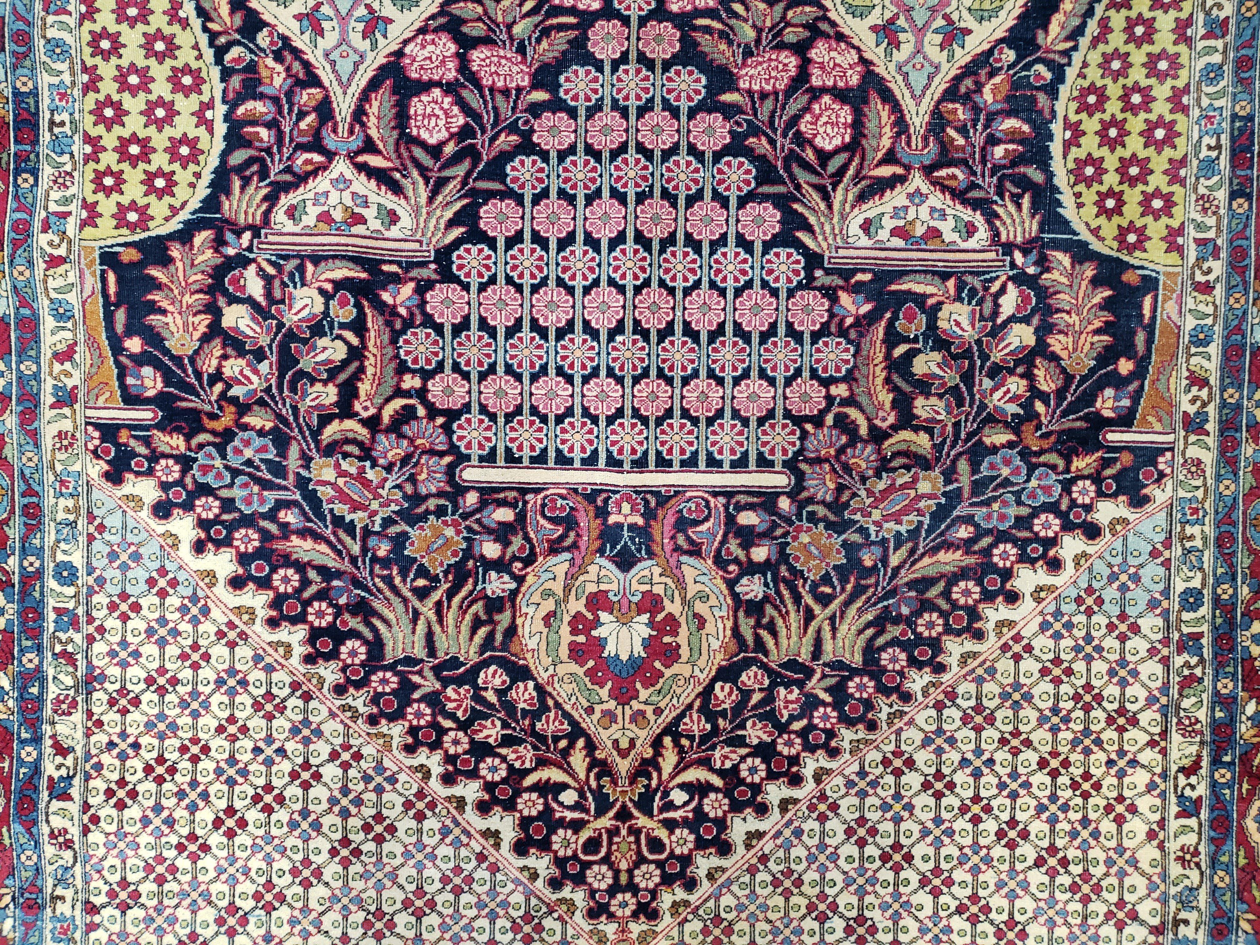 Antique Persian Tehran Rug 5x8, Midnight Blue and Red, Hand-Knotted, Wool - Jewel Rugs