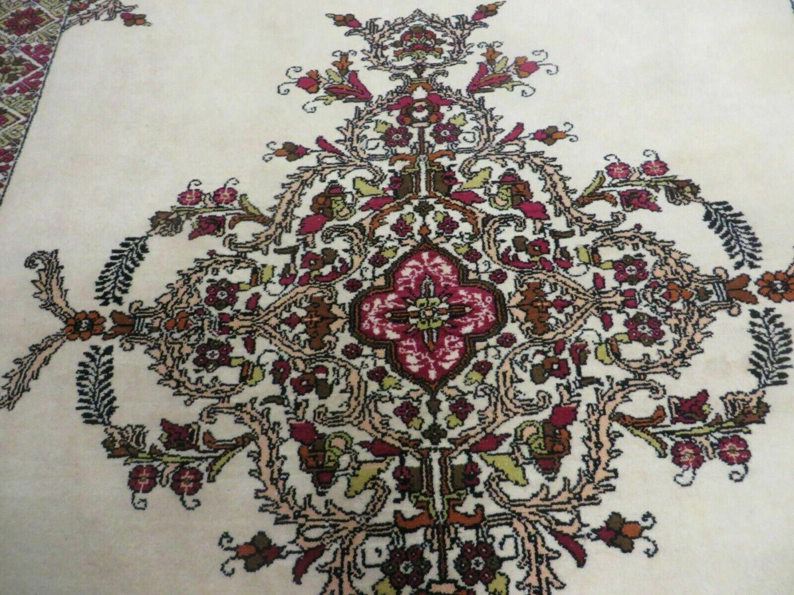 7x10 Moroccan Rug, Open Field Medallion, Berber Carpet, Hand Knotted Soft Wool Area Rug, Cream Color Background, Vintage Rug, Room Sized Rug - Jewel Rugs