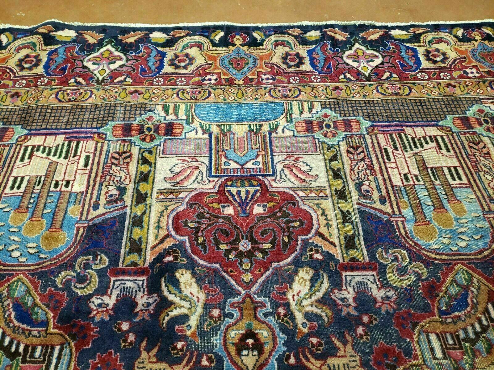 9' X 12' Vintage Handmade India Oriental Wool Rug Pictorial Archaeological Wow - Jewel Rugs