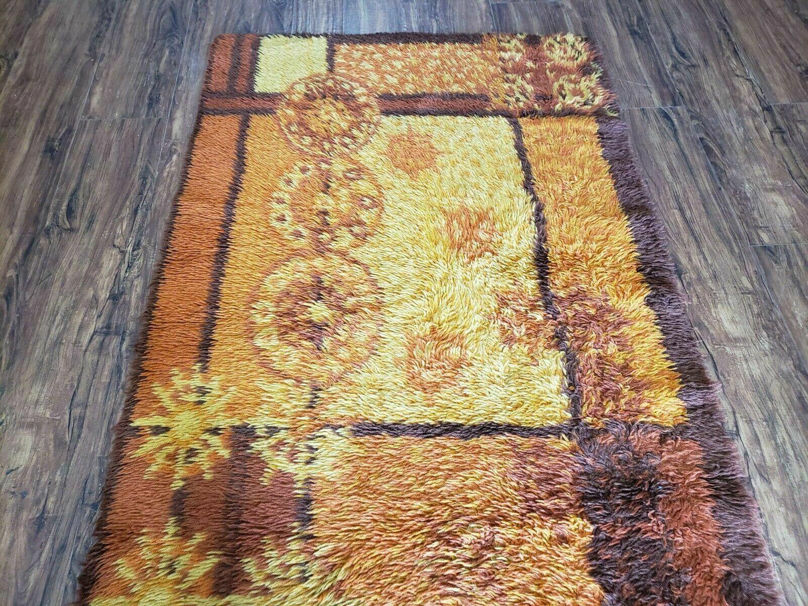 3' X 5' 3" 1960s Danish Ege Rya Shag DeLuxe Rug Mid-Century Modern Yellow Orange - Jewel Rugs