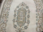 Indo Chinese Oval Rug 6x9, Aubusson Design, Ivory, Hand Knotted Wool Carpet, Large Vintage Oval Rug - Jewel Rugs