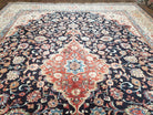 Semi Antique Persian Sarouk Rug, Dark Blue - Red - Beige, Hand-Knotted, Wool, 8'9" x 11'7" - Jewel Rugs