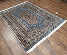 Pakistani Turkoman Rug, 4x6 Rug, Handmade Wool Area Rug, Pigeon Blue and Cream, Vintage Bokhara Rug, Small Hand Knotted Oriental Carpet - Jewel Rugs