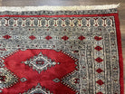 Pakistani Turkoman Rug 5x8, Turkmen Bokhara Carpet 5 x 8 ft, Red and Black, Vintage Hand Knotted Wool Area Rug, Medium Size, Bukhara Rug - Jewel Rugs