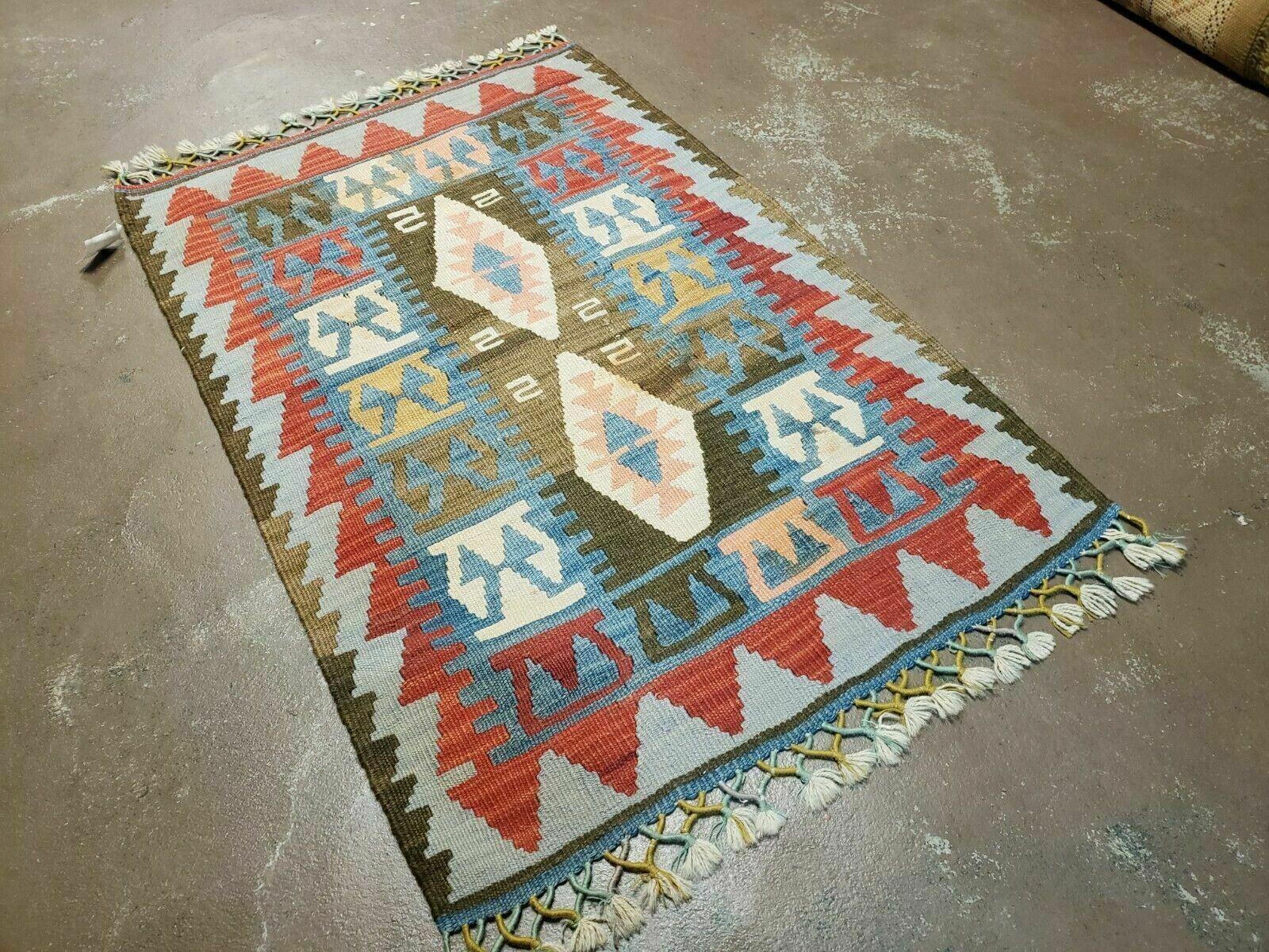 2' 7" X 4' Vintage Turkish Kilim Handmade Flat Weave Wool Rug Veg Dye Nice - Jewel Rugs