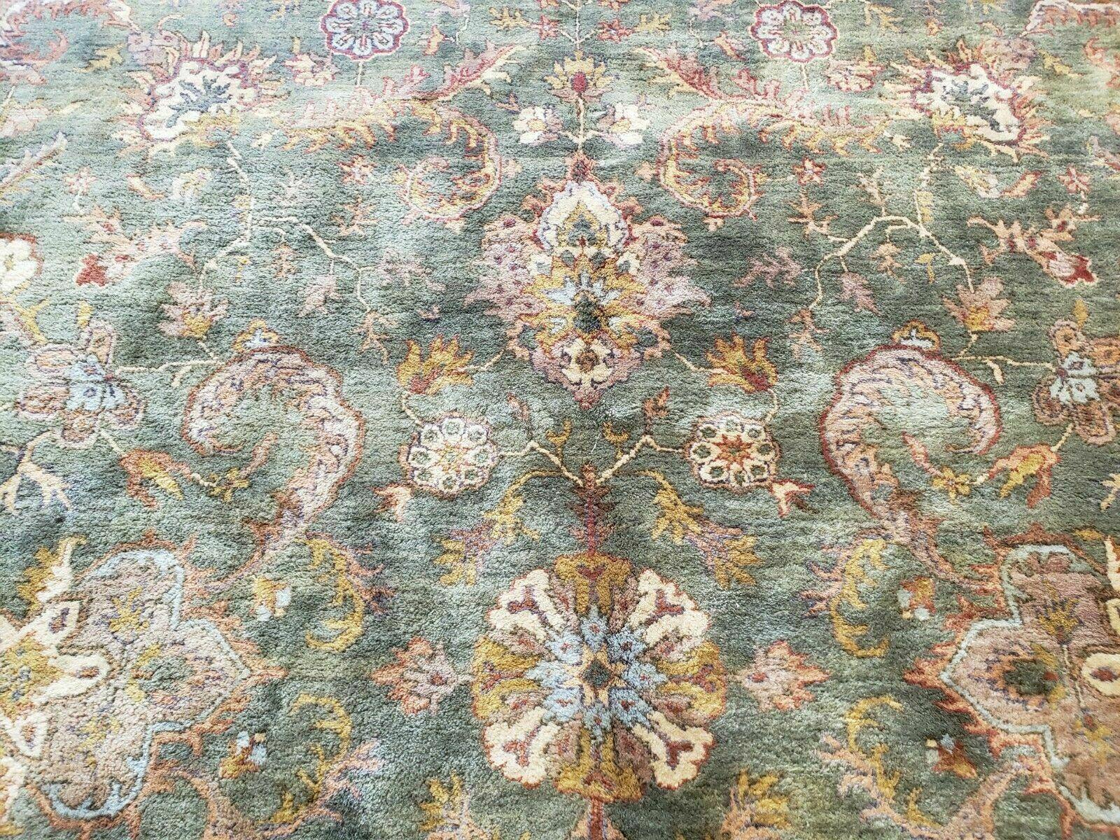 10' X 14' Handmade Indian Wool Rug Carpet Tea Washed Nice Green Gold - Jewel Rugs