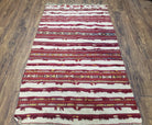 Antique Turkoman Yamud Rug 3x5 ft, 1920s Turkmen Sofreh Table Cover, Bohemian Rug, Tribal Collectible, Striped Rug, Handmade Ivory and Red - Jewel Rugs