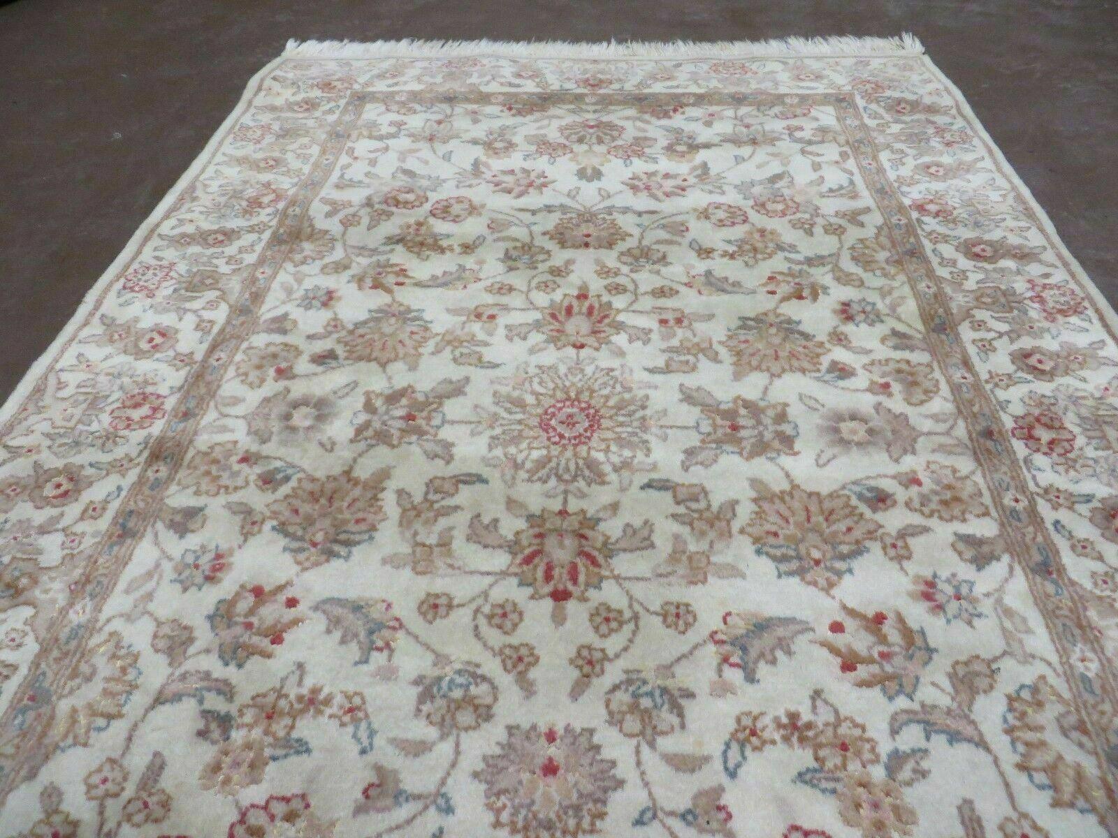 3' X 5' Vintage Handmade Chinese Floral Oriental Wool Rug Silk Accents Vegy Dyes Small Beige Rug - Jewel Rugs