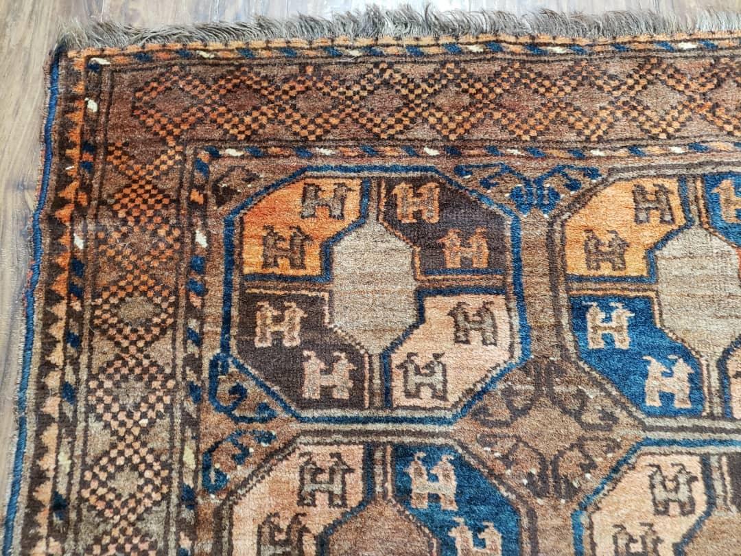 Antique Afghan Tribal Area Rug 4' x 7' 8", Afghanistan Bashir Oriental Carpet, Hand-Knotted Brown Vintage Rug, Wool on Wool Corridor Rug - Jewel Rugs