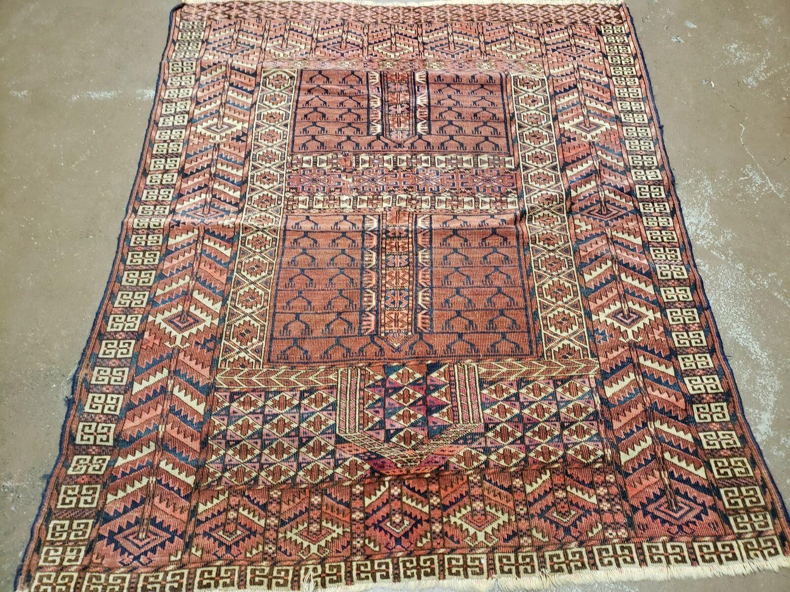 3'8" X 4' 5" Antique Handmade Tekkeh Turkoman Engsi Hatchli 4 Seasons Wool Rug - Jewel Rugs