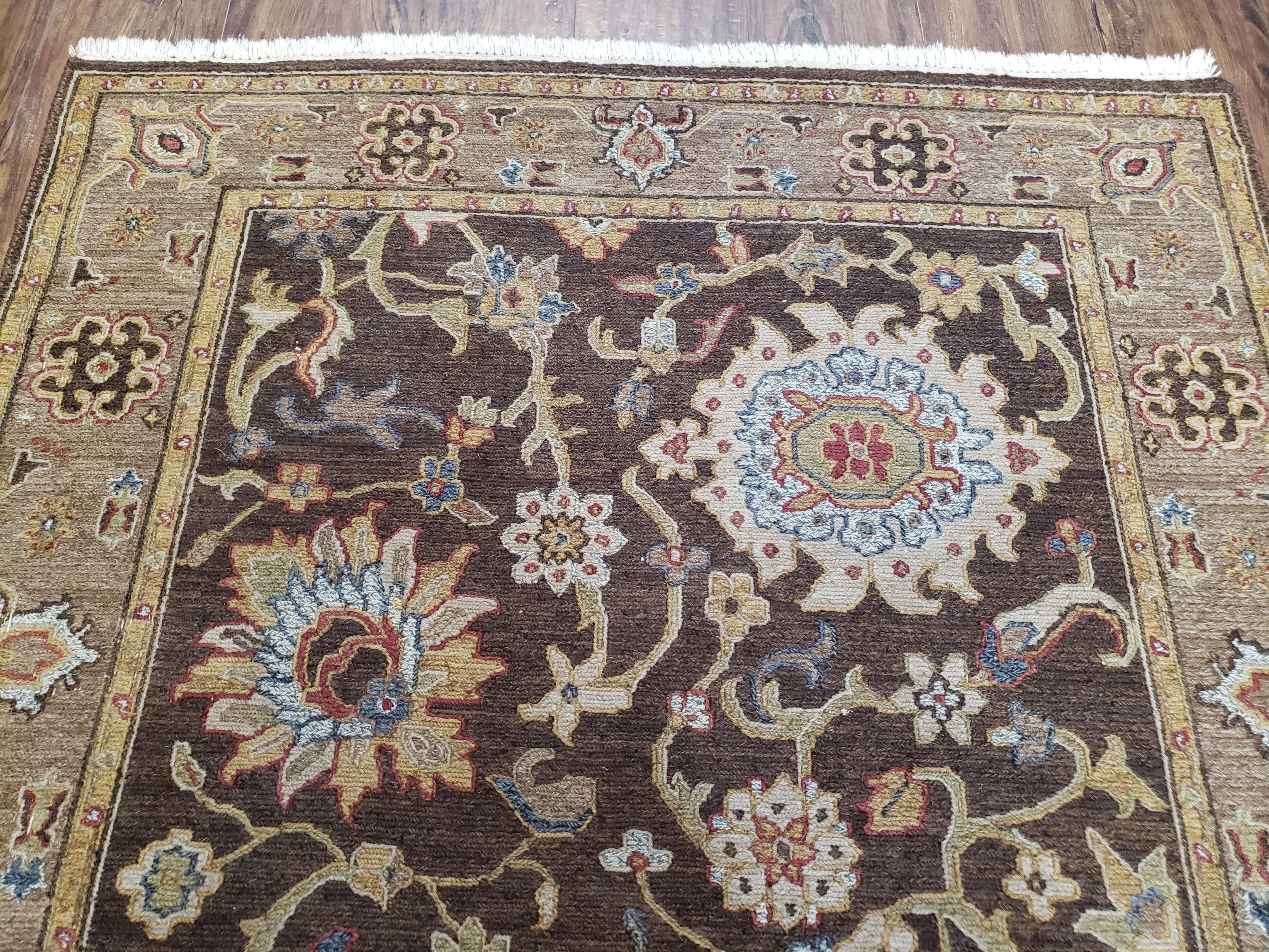 4' X 6' Handmade India Oriental Floral Wool Rug Brown Wow - Jewel Rugs